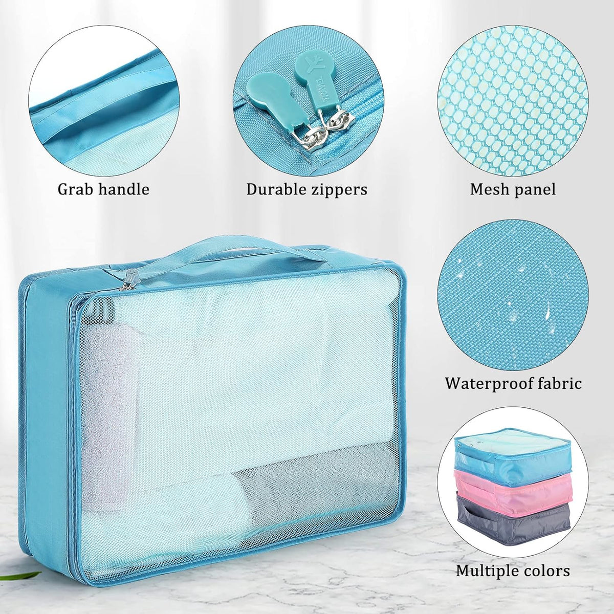 12 Pcs Large Packing Cubes Luggage Organizers for Suitcase Mesh Travel Organizer Bags Travel Packing Organizers for Traveling Camping Hiking