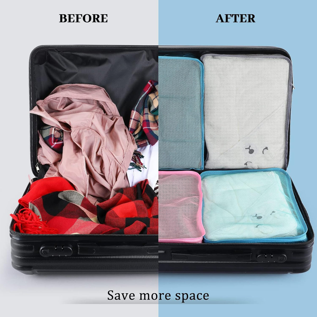 12 Pcs Large Packing Cubes Luggage Organizers for Suitcase Mesh Travel Organizer Bags Travel Packing Organizers for Traveling Camping Hiking