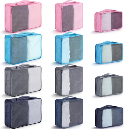 12 Pcs Large Packing Cubes Luggage Organizers for Suitcase Mesh Travel Organizer Bags Travel Packing Organizers for Traveling Camping Hiking