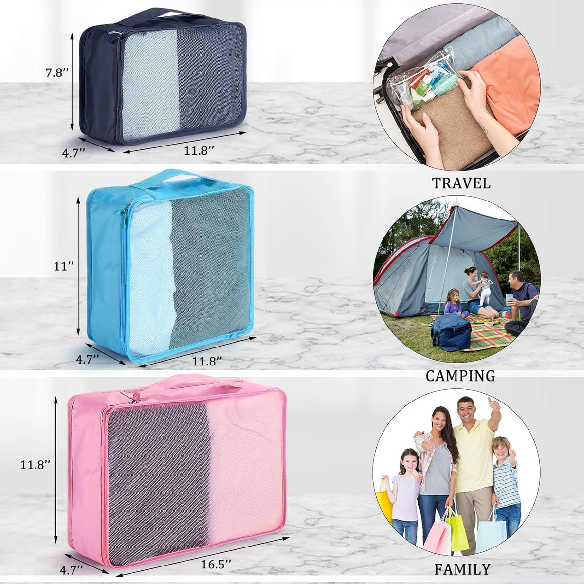 12 Pcs Large Packing Cubes Luggage Organizers for Suitcase Mesh Travel Organizer Bags Travel Packing Organizers for Traveling Camping Hiking