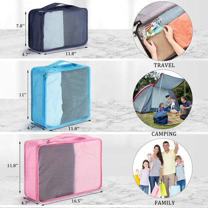 12 Pcs Large Packing Cubes Luggage Organizers for Suitcase Mesh Travel Organizer Bags Travel Packing Organizers for Traveling Camping Hiking
