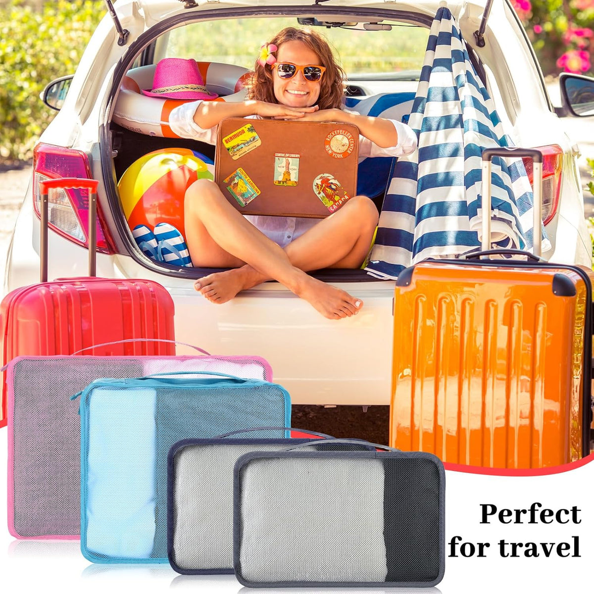 12 Pcs Large Packing Cubes Luggage Organizers for Suitcase Mesh Travel Organizer Bags Travel Packing Organizers for Traveling Camping Hiking