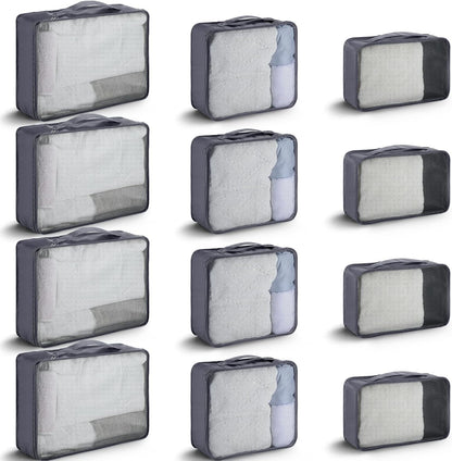 12 Pcs Large Packing Cubes Luggage Organizers for Suitcase Mesh Travel Organizer Bags Travel Packing Organizers for Traveling Camping Hiking