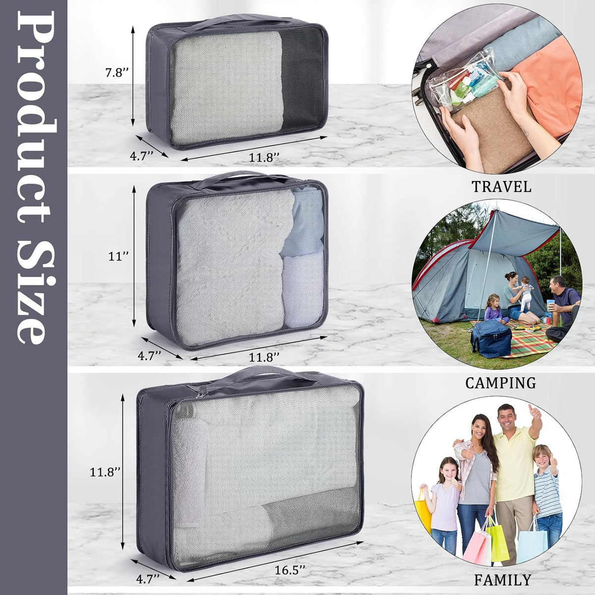 12 Pcs Large Packing Cubes Luggage Organizers for Suitcase Mesh Travel Organizer Bags Travel Packing Organizers for Traveling Camping Hiking