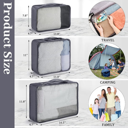 12 Pcs Large Packing Cubes Luggage Organizers for Suitcase Mesh Travel Organizer Bags Travel Packing Organizers for Traveling Camping Hiking