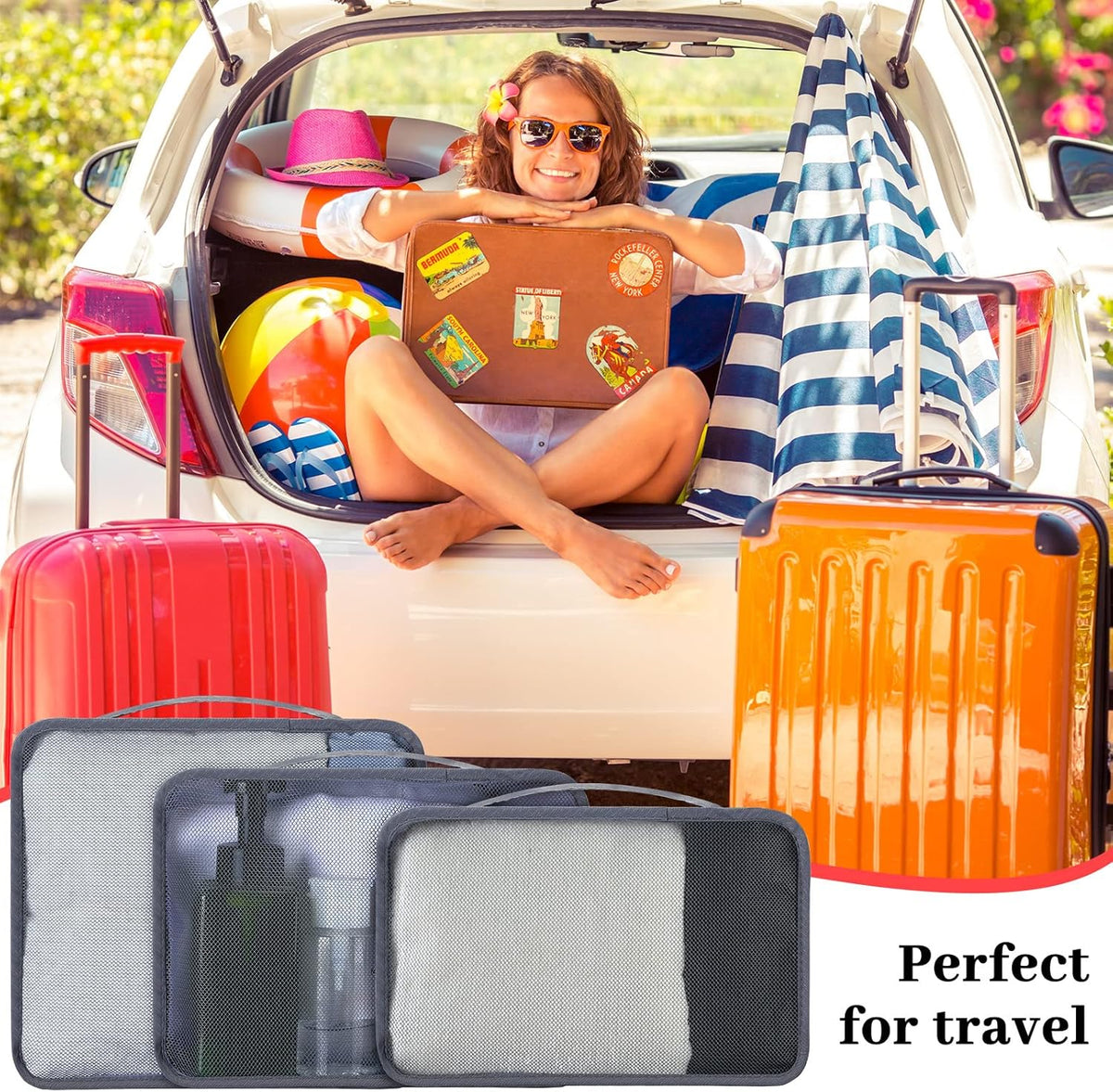 12 Pcs Large Packing Cubes Luggage Organizers for Suitcase Mesh Travel Organizer Bags Travel Packing Organizers for Traveling Camping Hiking