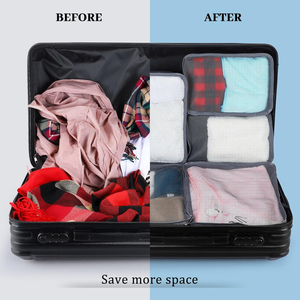 12 Pcs Large Packing Cubes Luggage Organizers for Suitcase Mesh Travel Organizer Bags Travel Packing Organizers for Traveling Camping Hiking