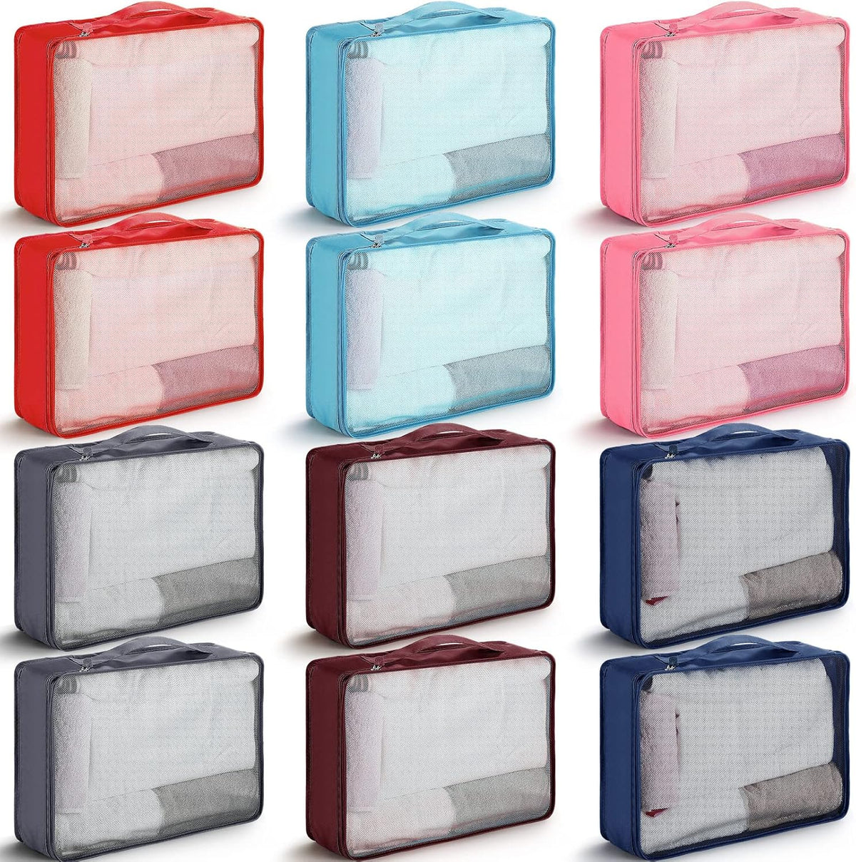 12 Pcs Large Packing Cubes Luggage Organizers for Suitcase Mesh Travel Organizer Bags Travel Packing Organizers for Traveling Camping Hiking