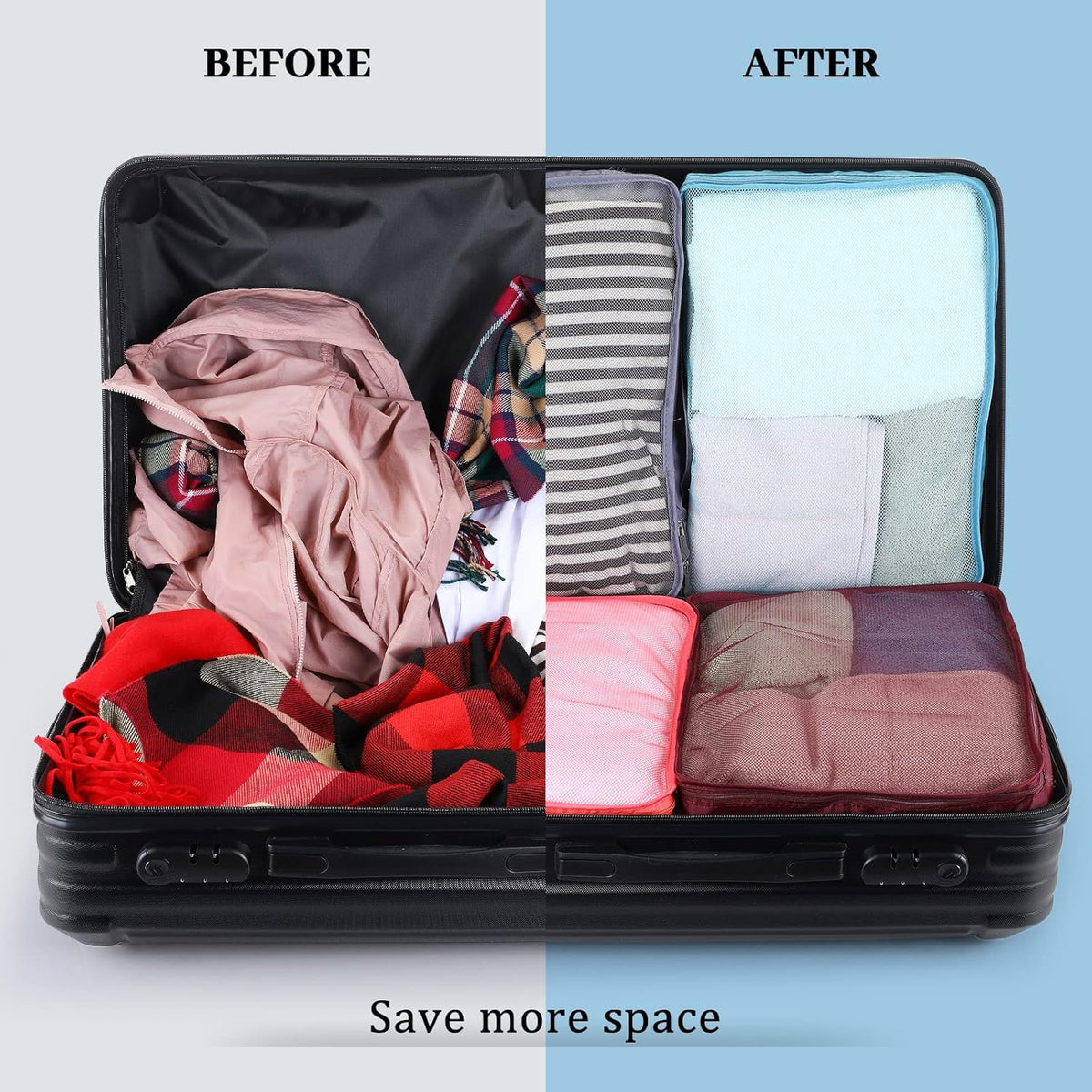 12 Pcs Large Packing Cubes Luggage Organizers for Suitcase Mesh Travel Organizer Bags Travel Packing Organizers for Traveling Camping Hiking