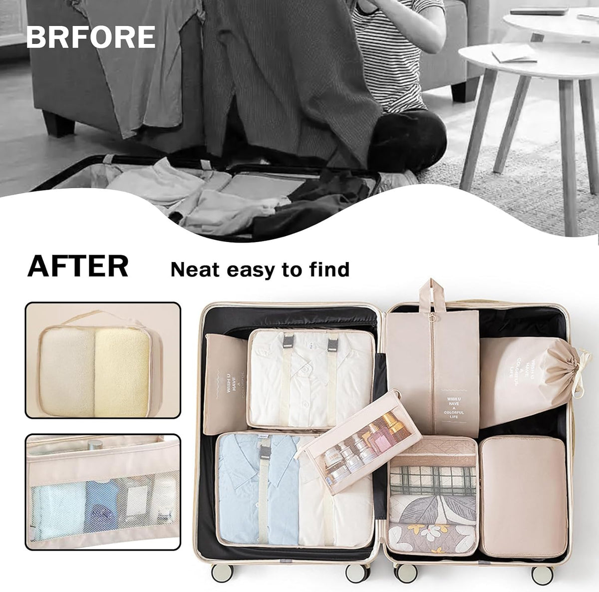 8 Set Packing Cubes for Suitcases, Travel Luggage Packing Organizers with Laundry Bag, Compression Storage Shoe Bag, Clothing Underwear Bag (Pink)