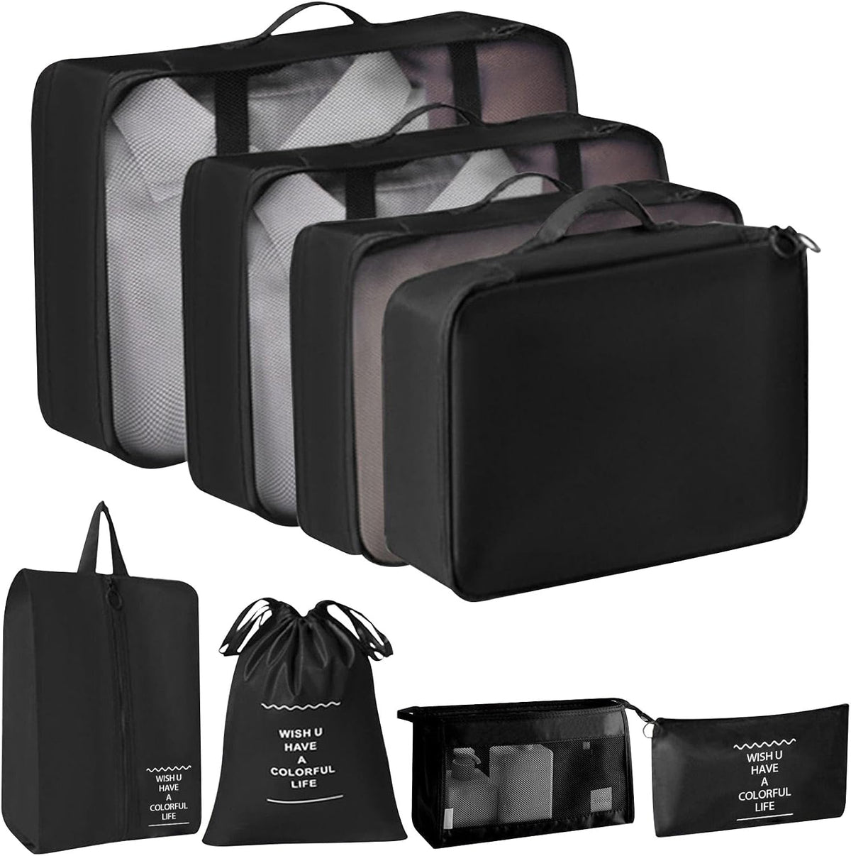 8 Set Packing Cubes for Suitcases, Travel Luggage Packing Organizers with Laundry Bag, Compression Storage Shoe Bag, Clothing Underwear Bag (Pink)