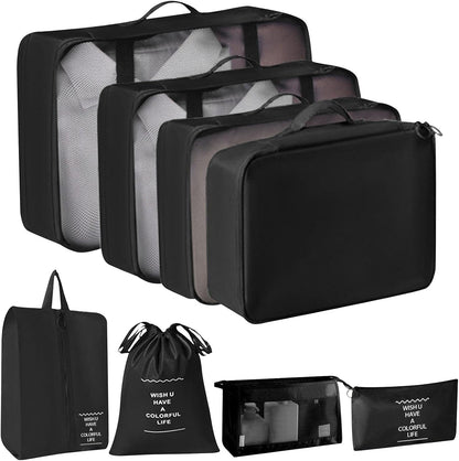 8 Set Packing Cubes for Suitcases, Travel Luggage Packing Organizers with Laundry Bag, Compression Storage Shoe Bag, Clothing Underwear Bag (Pink)