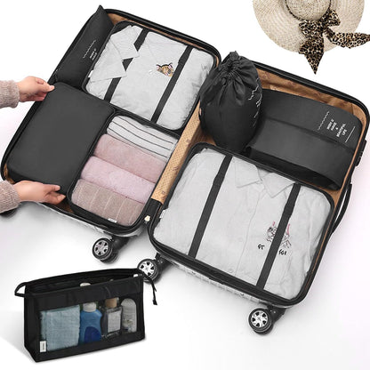 8 Set Packing Cubes for Suitcases, Travel Luggage Packing Organizers with Laundry Bag, Compression Storage Shoe Bag, Clothing Underwear Bag (Pink)