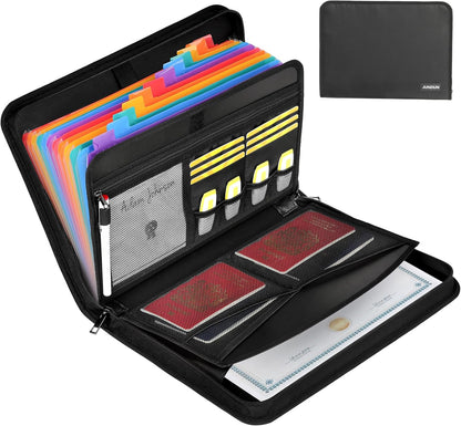 Fireproof Accordion File Organizer | 13 Pockets Accordion Folder with Zipper & Labels, Multi-Pockets Document Organizer for Files and More