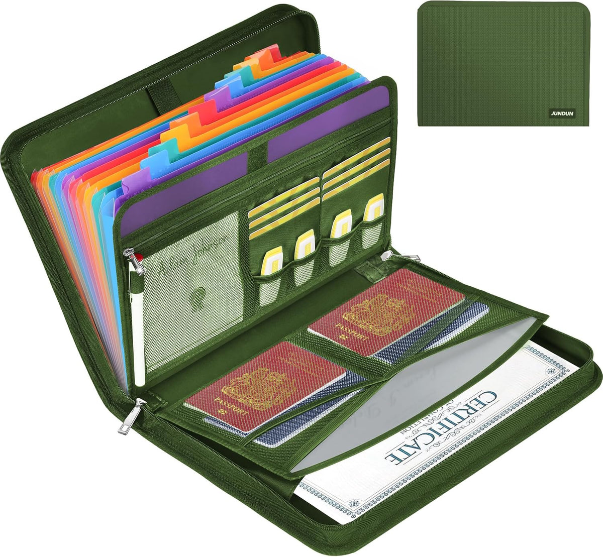 Fireproof Accordion File Organizer | 13 Pockets Accordion Folder with Zipper & Labels, Multi-Pockets Document Organizer for Files and More