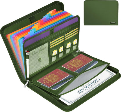 Fireproof Accordion File Organizer | 13 Pockets Accordion Folder with Zipper & Labels, Multi-Pockets Document Organizer for Files and More
