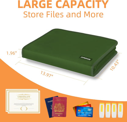Fireproof Accordion File Organizer | 13 Pockets Accordion Folder with Zipper & Labels, Multi-Pockets Document Organizer for Files and More