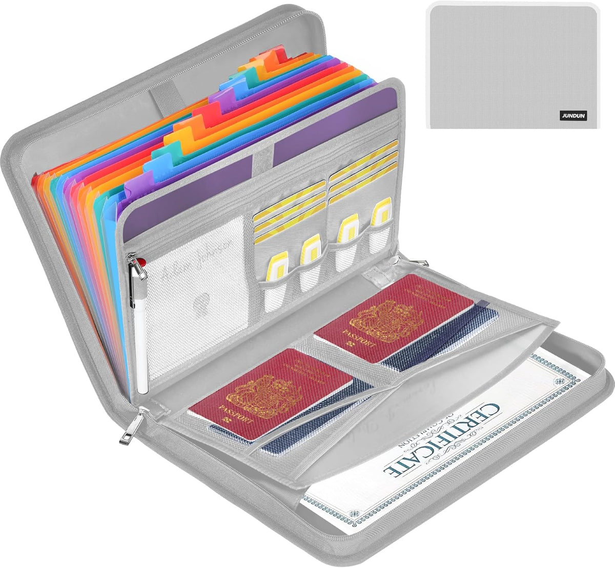 Fireproof Accordion File Organizer | 13 Pockets Accordion Folder with Zipper & Labels, Multi-Pockets Document Organizer for Files and More
