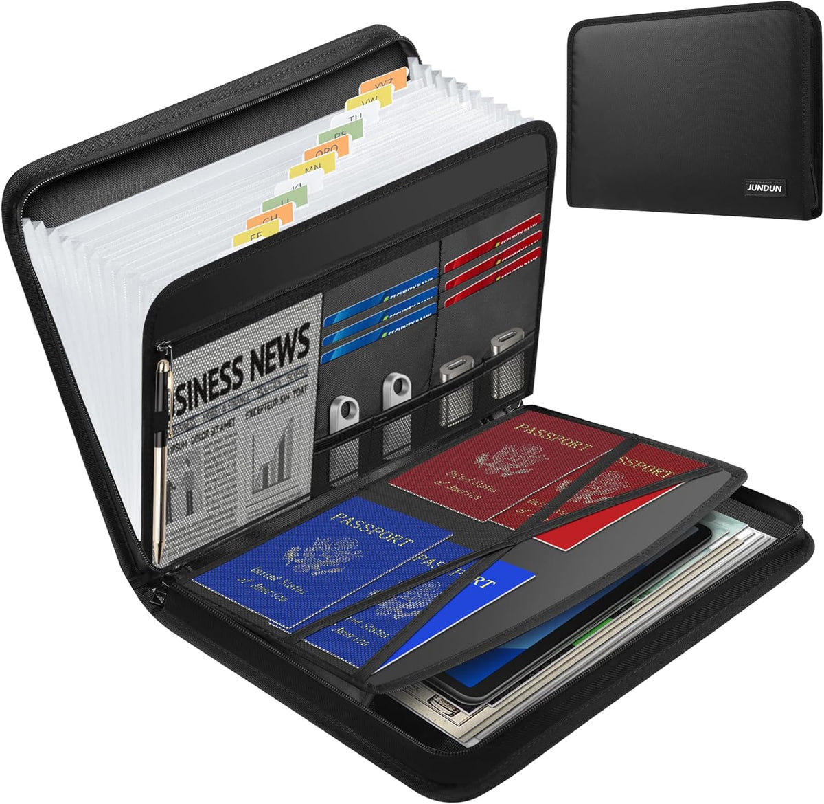 Fireproof Accordion File Organizer | 13 Pockets Accordion Folder with Zipper & Labels, Multi-Pockets Document Organizer for Files and More
