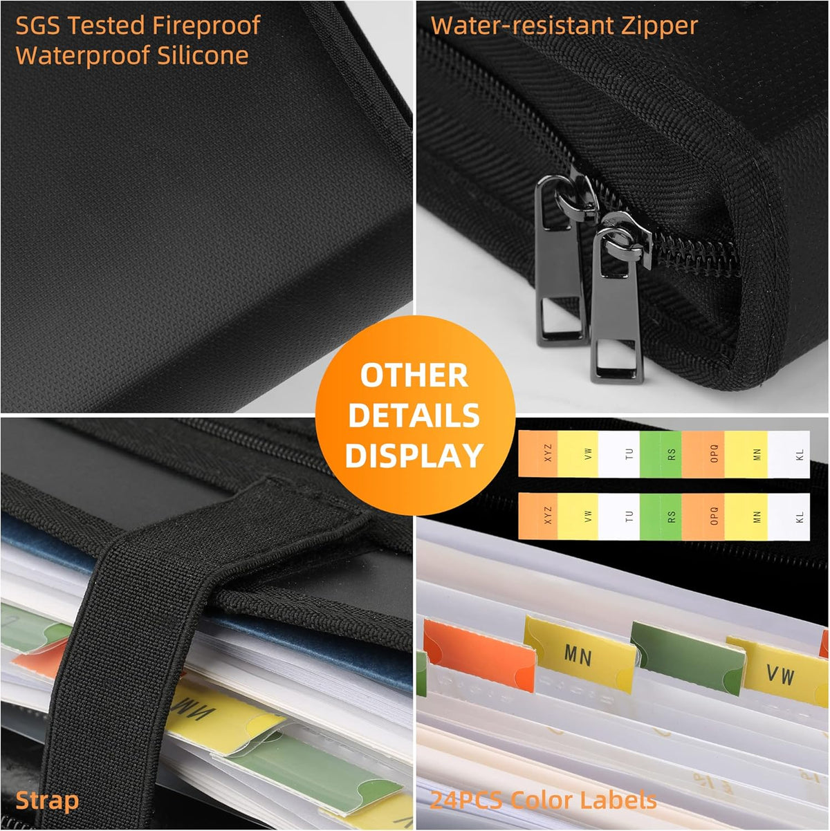 Fireproof Accordion File Organizer | 13 Pockets Accordion Folder with Zipper & Labels, Multi-Pockets Document Organizer for Files and More