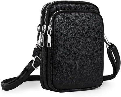 Cell Phone Purse Small Crossbody Bag for Women Men Leather Mini Shoulder Bag Wallet with Card Holder Slot Pouch Neck Strap for All Phones iPhone 17 Pro Max 16 15 Plus 14 13 up to 7.5" Black and Gold