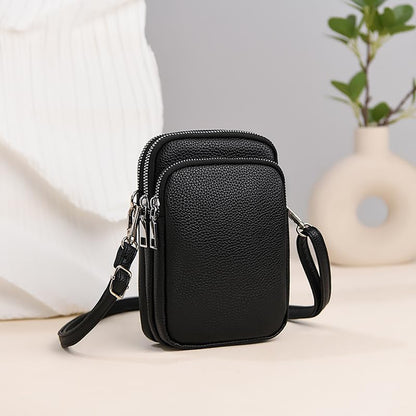 Cell Phone Purse Small Crossbody Bag for Women Men Leather Mini Shoulder Bag Wallet with Card Holder Slot Pouch Neck Strap for All Phones iPhone 17 Pro Max 16 15 Plus 14 13 up to 7.5" Black and Gold