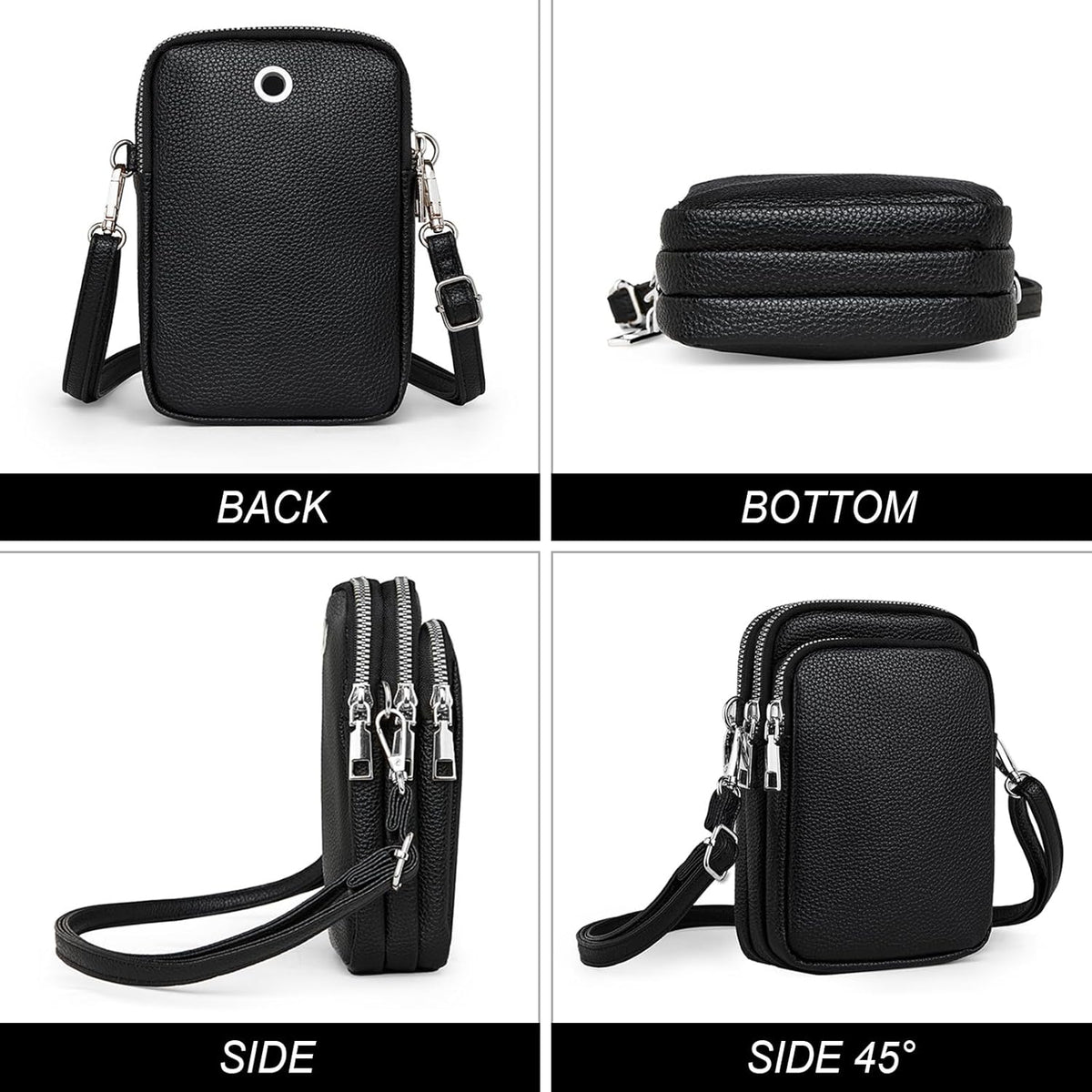 Cell Phone Purse Small Crossbody Bag for Women Men Leather Mini Shoulder Bag Wallet with Card Holder Slot Pouch Neck Strap for All Phones iPhone 17 Pro Max 16 15 Plus 14 13 up to 7.5" Black and Gold