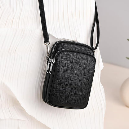 Cell Phone Purse Small Crossbody Bag for Women Men Leather Mini Shoulder Bag Wallet with Card Holder Slot Pouch Neck Strap for All Phones iPhone 17 Pro Max 16 15 Plus 14 13 up to 7.5" Black and Gold