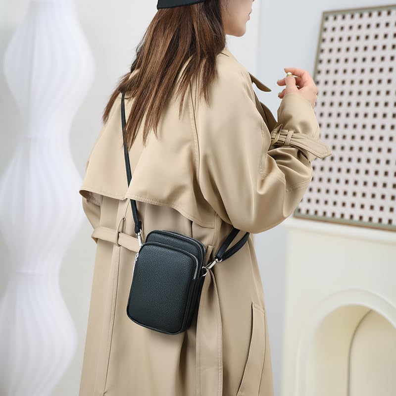 Cell Phone Purse Small Crossbody Bag for Women Men Leather Mini Shoulder Bag Wallet with Card Holder Slot Pouch Neck Strap for All Phones iPhone 17 Pro Max 16 15 Plus 14 13 up to 7.5" Black and Gold