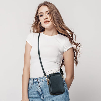 Cell Phone Purse Small Crossbody Bag for Women Men Leather Mini Shoulder Bag Wallet with Card Holder Slot Pouch Neck Strap for All Phones iPhone 17 Pro Max 16 15 Plus 14 13 up to 7.5" Black and Gold