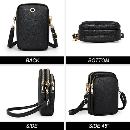 Cell Phone Purse Small Crossbody Bag for Women Men Leather Mini Shoulder Bag Wallet with Card Holder Slot Pouch Neck Strap for All Phones iPhone 17 Pro Max 16 15 Plus 14 13 up to 7.5" Black and Gold