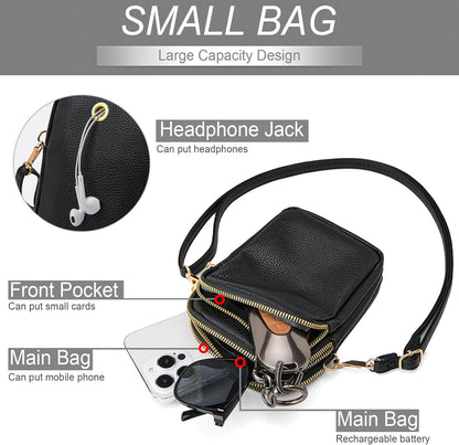 Cell Phone Purse Small Crossbody Bag for Women Men Leather Mini Shoulder Bag Wallet with Card Holder Slot Pouch Neck Strap for All Phones iPhone 17 Pro Max 16 15 Plus 14 13 up to 7.5" Black and Gold