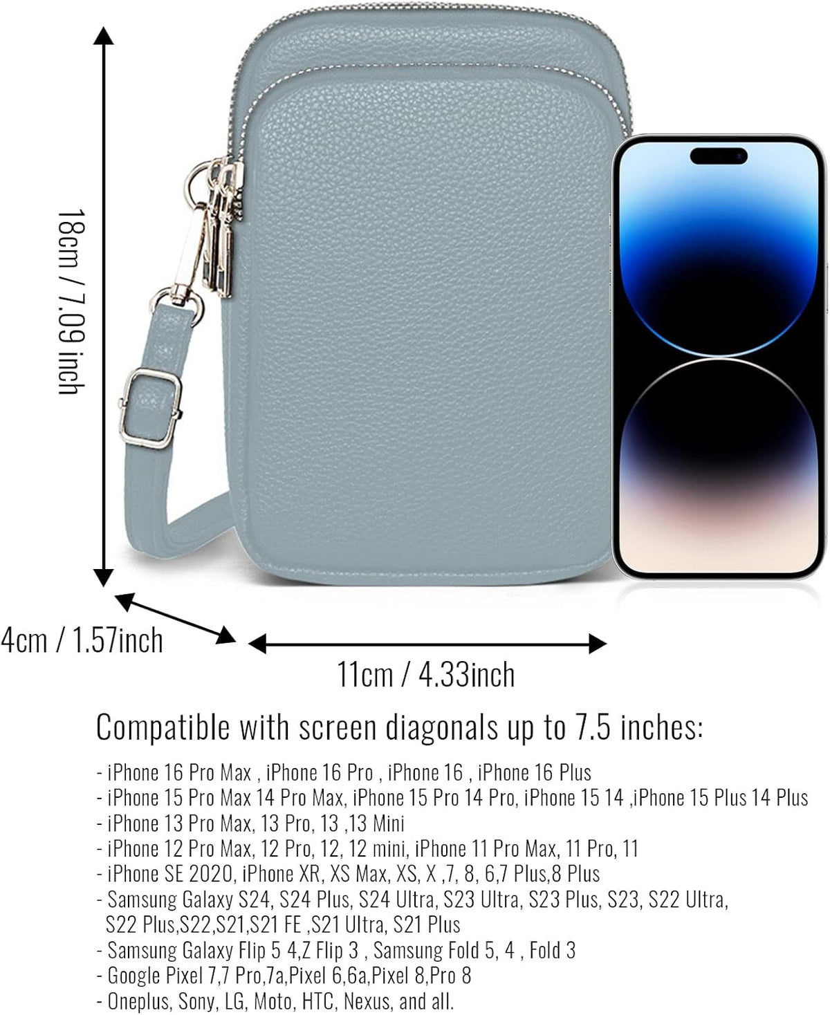 Cell Phone Purse Small Crossbody Bag for Women Men Leather Mini Shoulder Bag Wallet with Card Holder Slot Pouch Neck Strap for All Phones iPhone 17 Pro Max 16 15 Plus 14 13 up to 7.5" Black and Gold