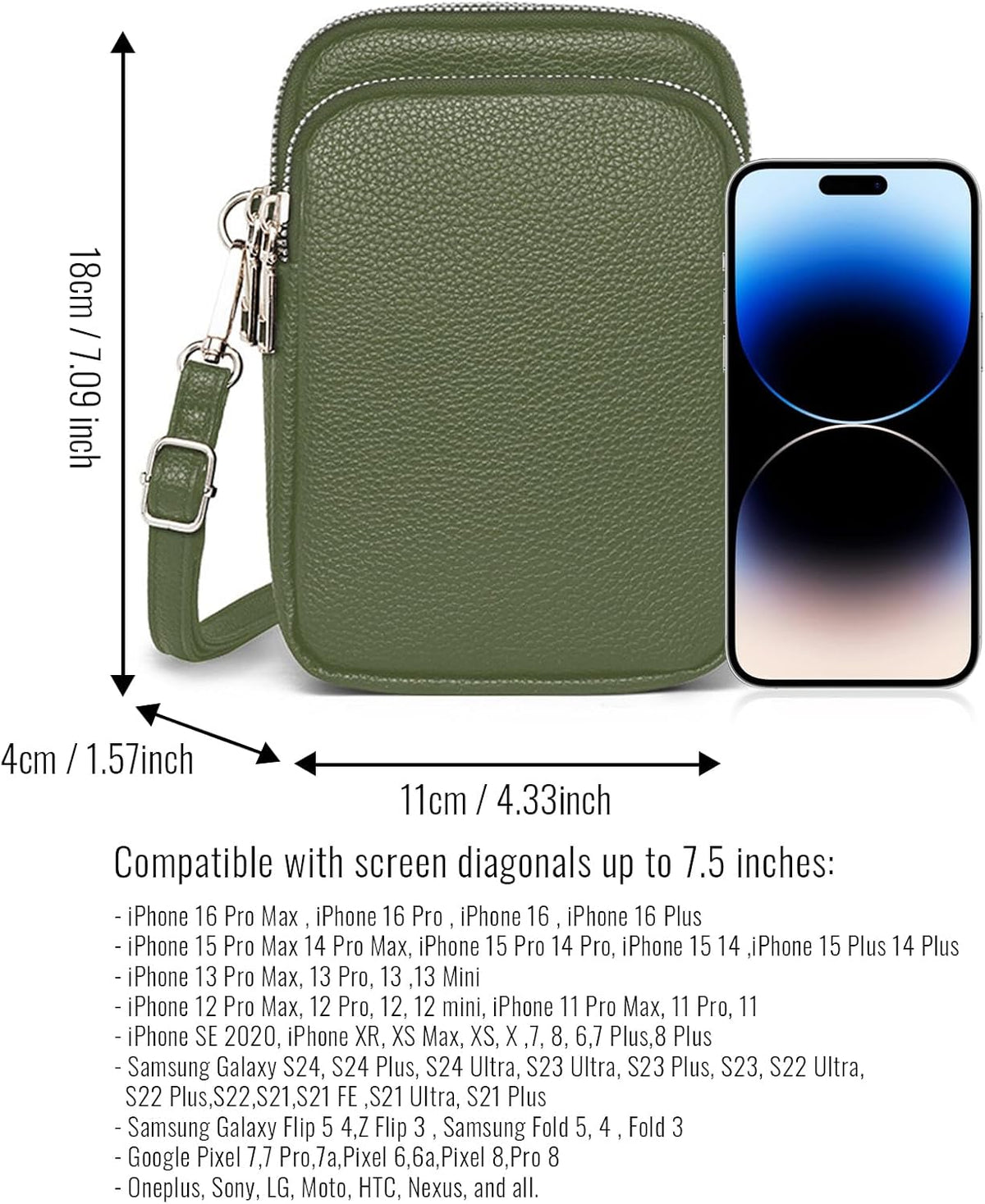 Cell Phone Purse Small Crossbody Bag for Women Men Leather Mini Shoulder Bag Wallet with Card Holder Slot Pouch Neck Strap for All Phones iPhone 17 Pro Max 16 15 Plus 14 13 up to 7.5" Black and Gold