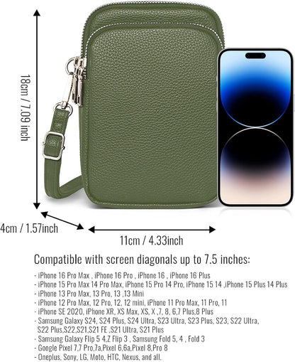 Cell Phone Purse Small Crossbody Bag for Women Men Leather Mini Shoulder Bag Wallet with Card Holder Slot Pouch Neck Strap for All Phones iPhone 17 Pro Max 16 15 Plus 14 13 up to 7.5" Black and Gold