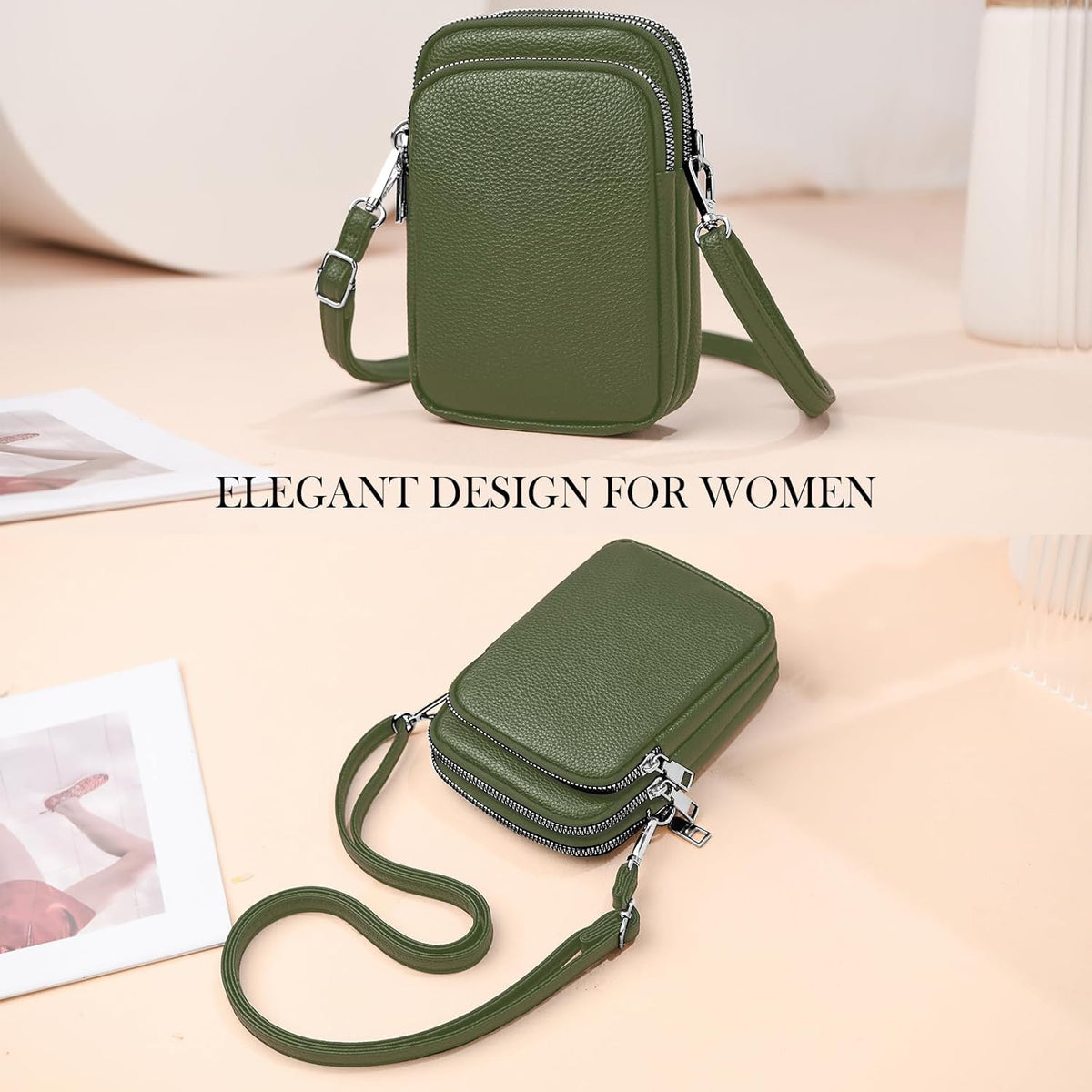 Cell Phone Purse Small Crossbody Bag for Women Men Leather Mini Shoulder Bag Wallet with Card Holder Slot Pouch Neck Strap for All Phones iPhone 17 Pro Max 16 15 Plus 14 13 up to 7.5" Black and Gold