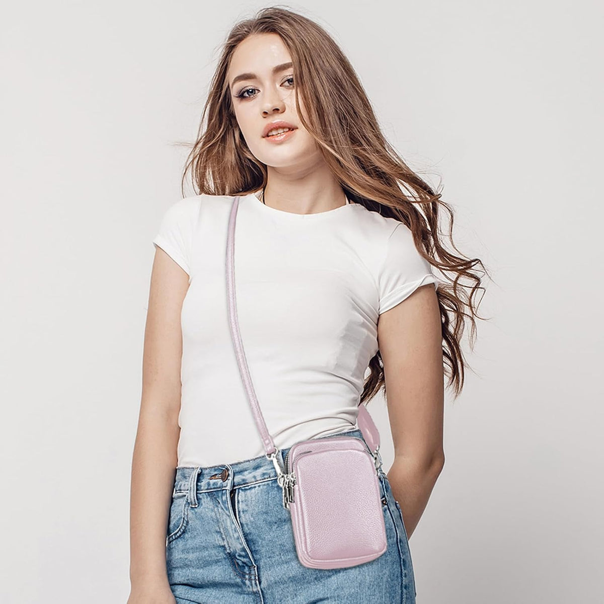 Cell Phone Purse Small Crossbody Bag for Women Men Leather Mini Shoulder Bag Wallet with Card Holder Slot Pouch Neck Strap for All Phones iPhone 17 Pro Max 16 15 Plus 14 13 up to 7.5" Black and Gold