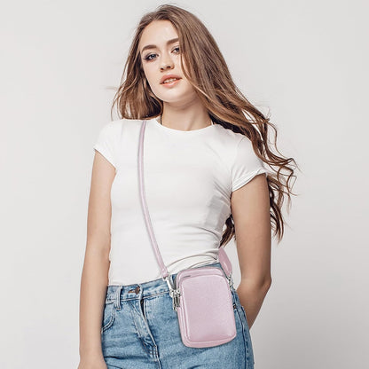 Cell Phone Purse Small Crossbody Bag for Women Men Leather Mini Shoulder Bag Wallet with Card Holder Slot Pouch Neck Strap for All Phones iPhone 17 Pro Max 16 15 Plus 14 13 up to 7.5" Black and Gold