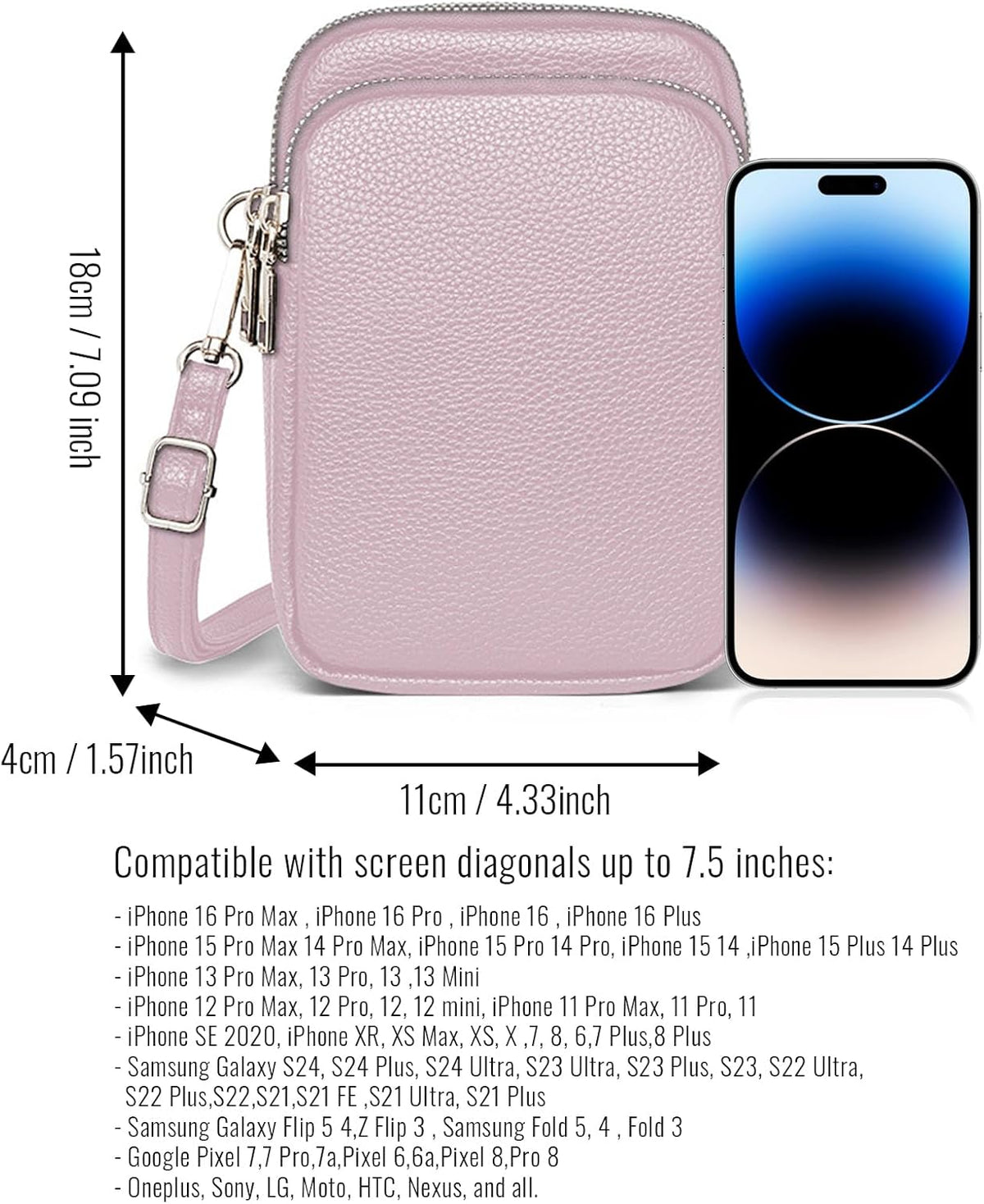 Cell Phone Purse Small Crossbody Bag for Women Men Leather Mini Shoulder Bag Wallet with Card Holder Slot Pouch Neck Strap for All Phones iPhone 17 Pro Max 16 15 Plus 14 13 up to 7.5" Black and Gold