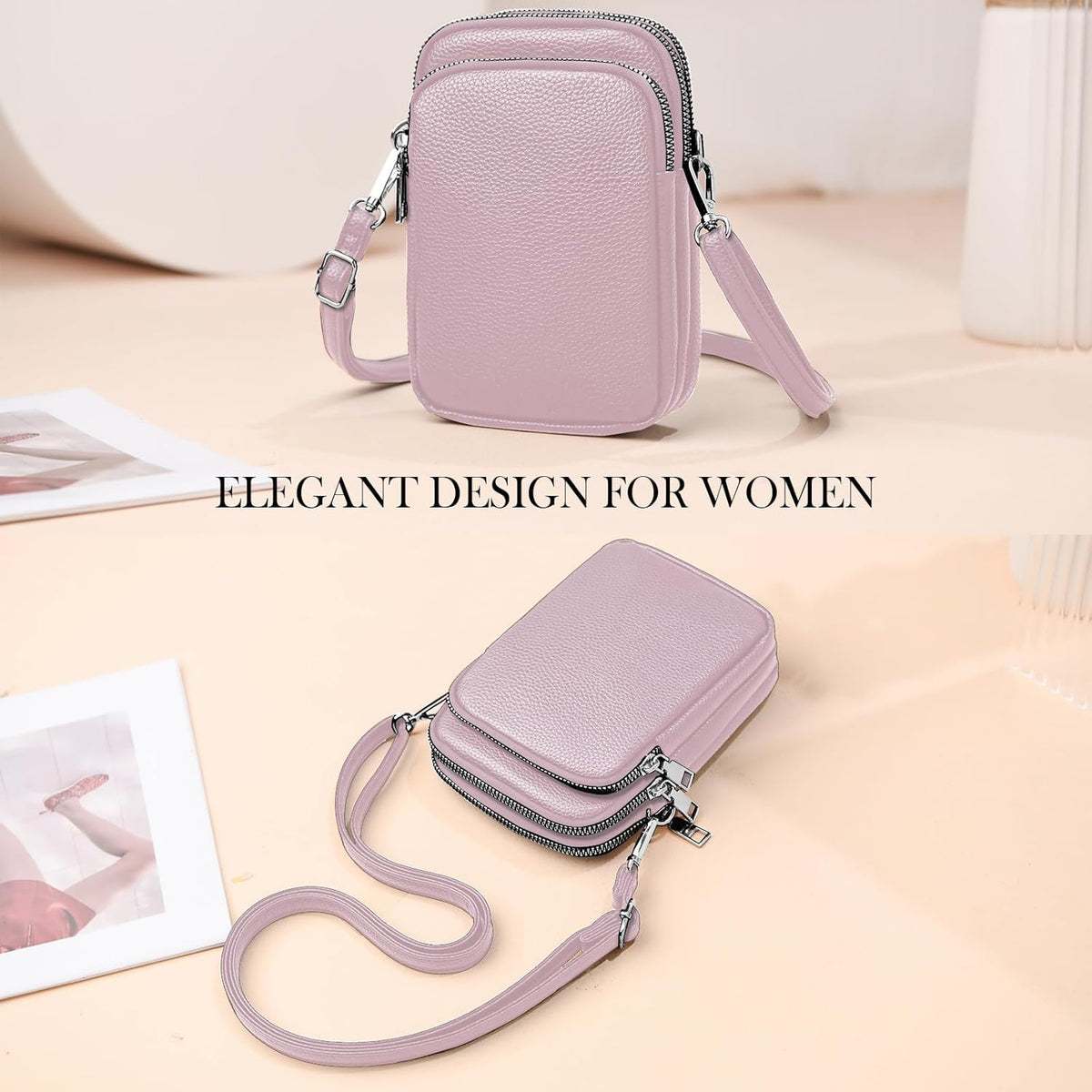Cell Phone Purse Small Crossbody Bag for Women Men Leather Mini Shoulder Bag Wallet with Card Holder Slot Pouch Neck Strap for All Phones iPhone 17 Pro Max 16 15 Plus 14 13 up to 7.5" Black and Gold