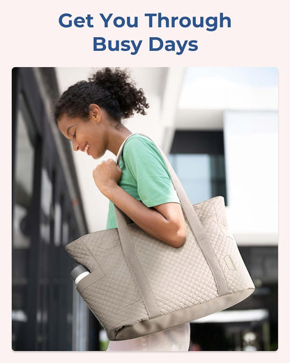 Crush Tote Bag for Women, 20L Puffer Work Tote with Zipper, Travel Essentials Quilted Nurse Hospital Bag