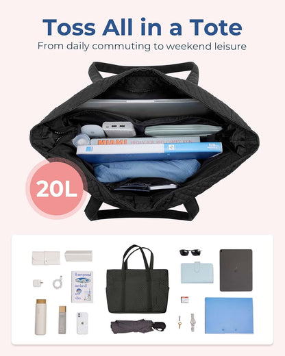 Crush Tote Bag for Women, 20L Puffer Work Tote with Zipper, Travel Essentials Quilted Nurse Hospital Bag