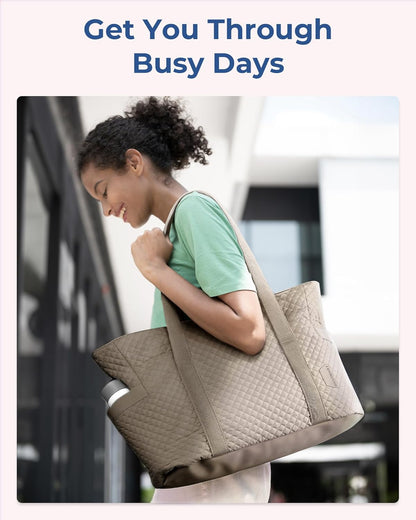 Crush Tote Bag for Women, 20L Puffer Work Tote with Zipper, Travel Essentials Quilted Nurse Hospital Bag