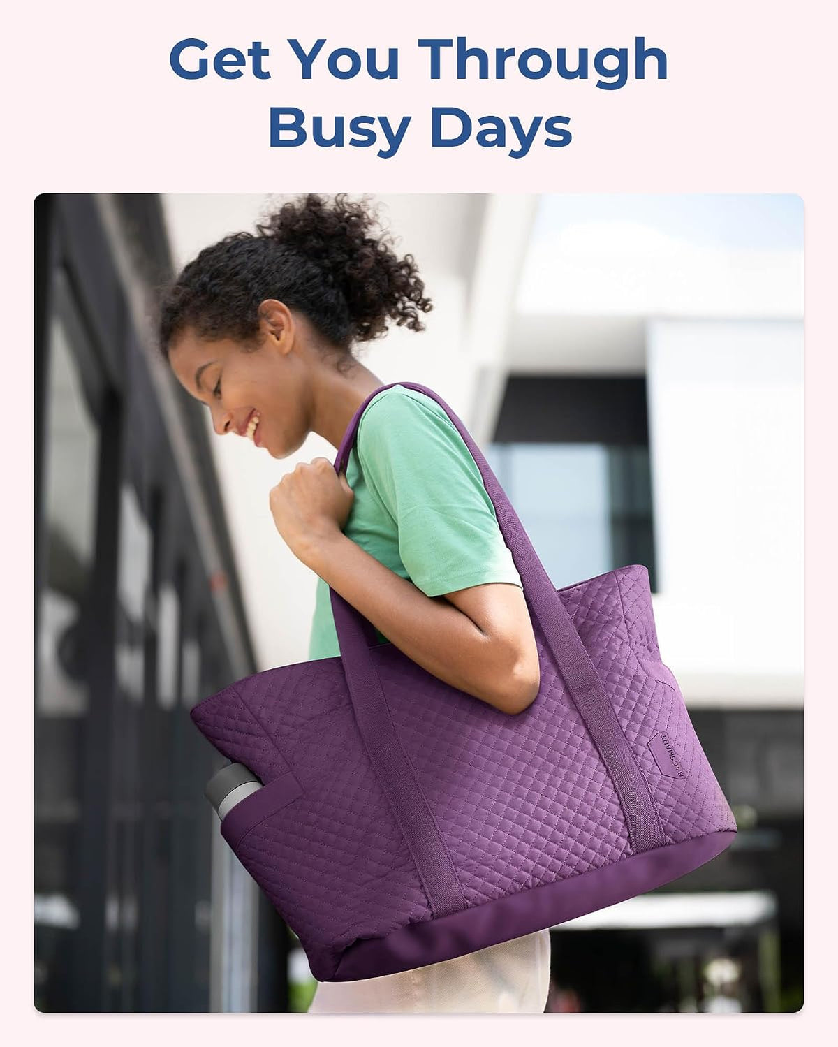 Crush Tote Bag for Women, 20L Puffer Work Tote with Zipper, Travel Essentials Quilted Nurse Hospital Bag