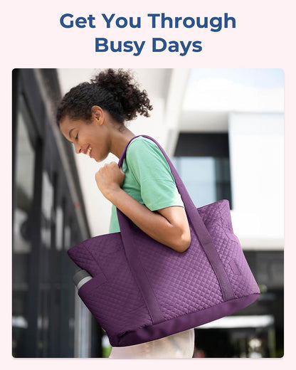 Crush Tote Bag for Women, 20L Puffer Work Tote with Zipper, Travel Essentials Quilted Nurse Hospital Bag