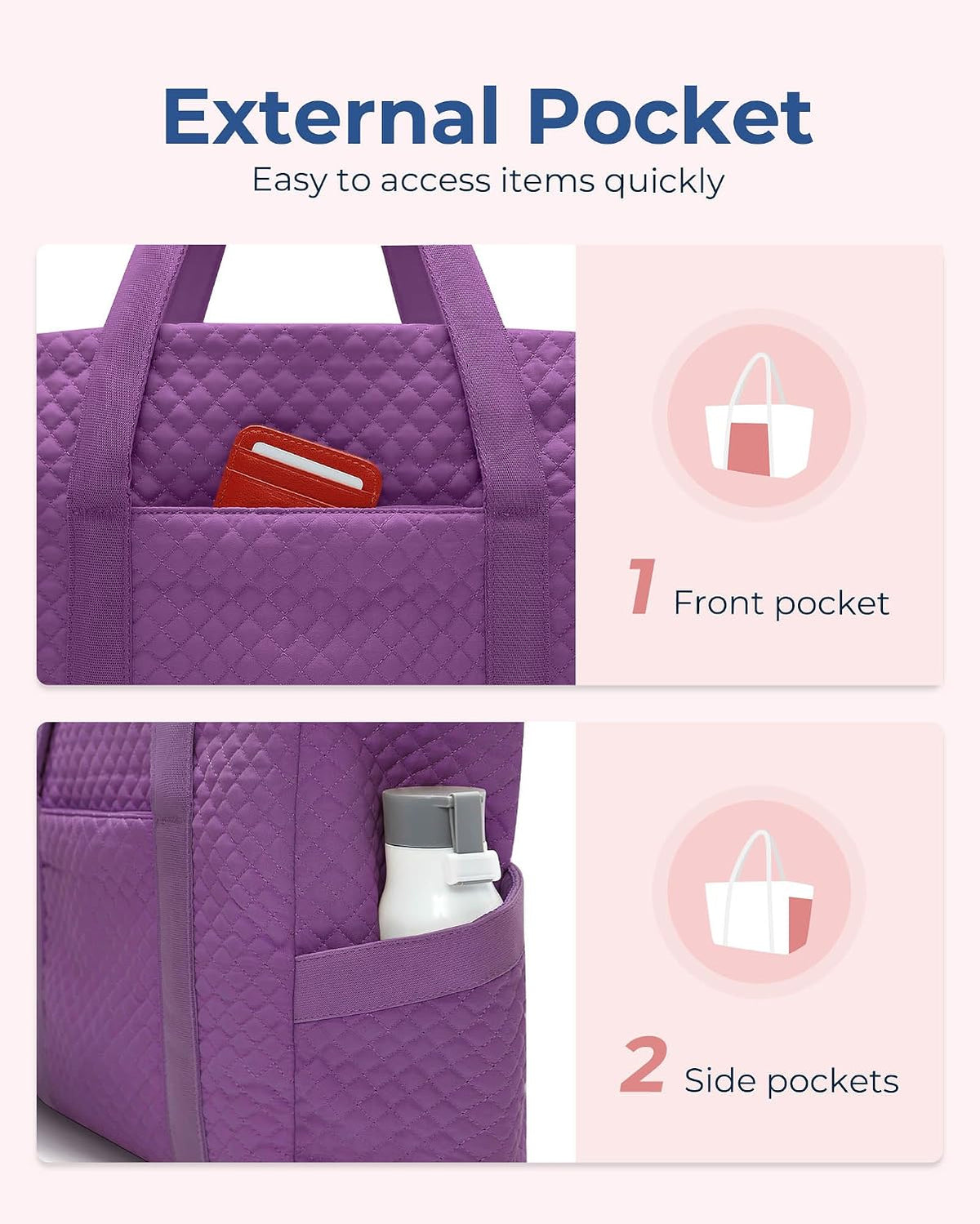 Crush Tote Bag for Women, 20L Puffer Work Tote with Zipper, Travel Essentials Quilted Nurse Hospital Bag
