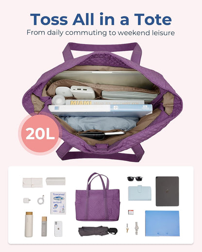 Crush Tote Bag for Women, 20L Puffer Work Tote with Zipper, Travel Essentials Quilted Nurse Hospital Bag