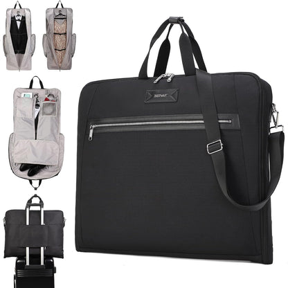 BESMART Garment Bags for Travel, 51" Large Suit Bag for Business Trips | Waterproof,Hangs 3 Suits,Foldable,Wrinkle Free Spacious Luggage Suit Cover,Adjustable Strap,Carry On Flight Approved,Black
