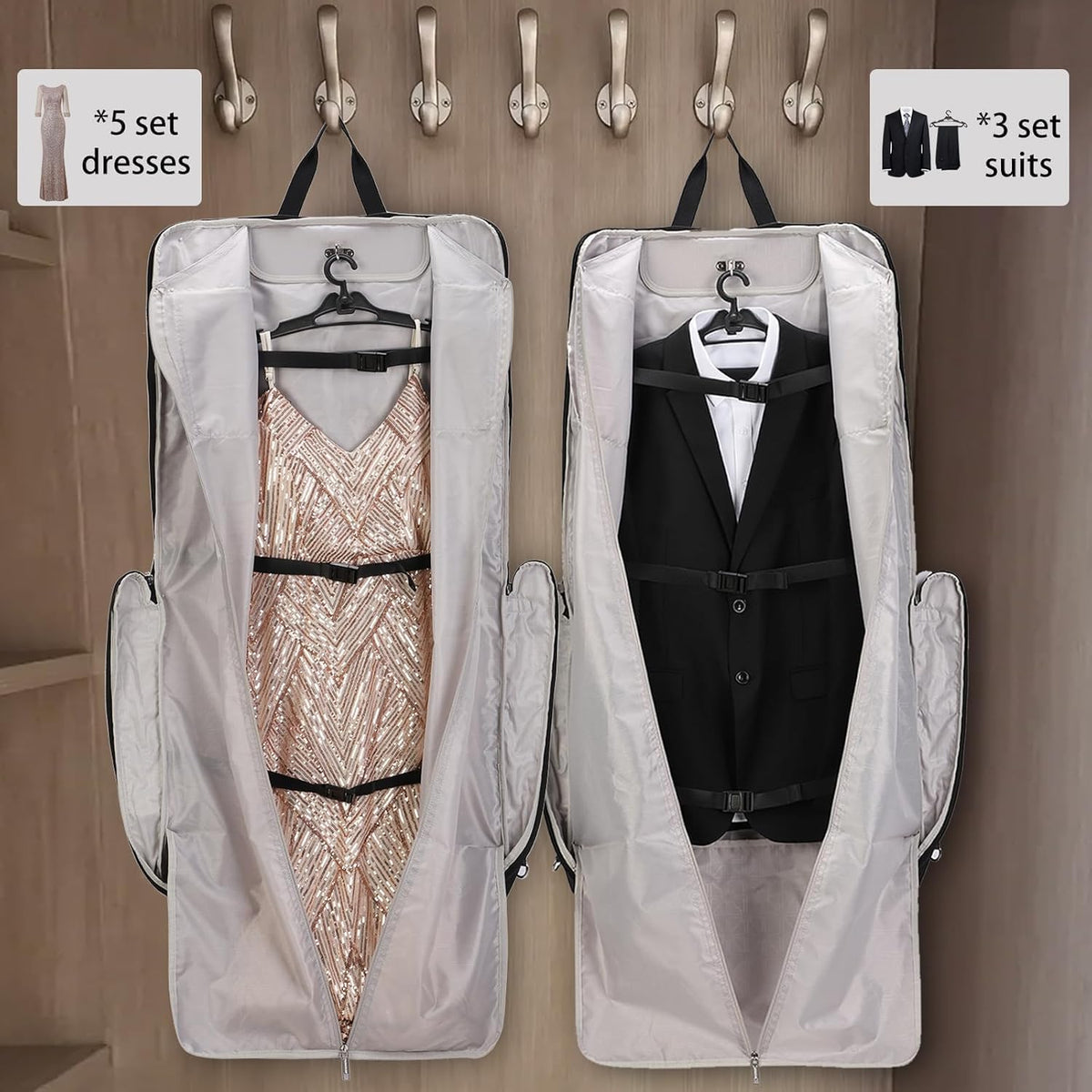 BESMART Garment Bags for Travel, 51" Large Suit Bag for Business Trips | Waterproof,Hangs 3 Suits,Foldable,Wrinkle Free Spacious Luggage Suit Cover,Adjustable Strap,Carry On Flight Approved,Black