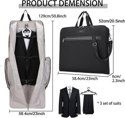 BESMART Garment Bags for Travel, 51" Large Suit Bag for Business Trips | Waterproof,Hangs 3 Suits,Foldable,Wrinkle Free Spacious Luggage Suit Cover,Adjustable Strap,Carry On Flight Approved,Black